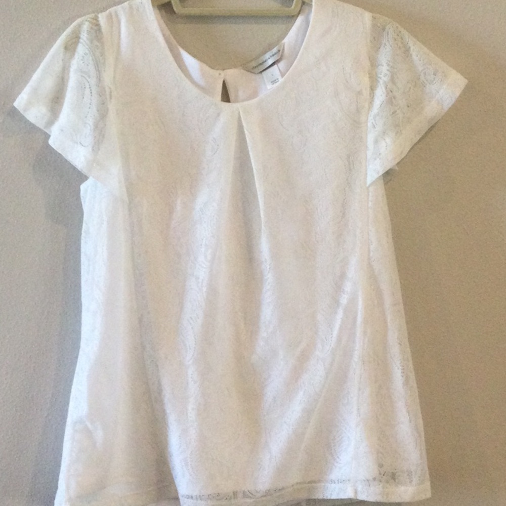 Christopher & Banks White Lace Short Sleeve Top size L